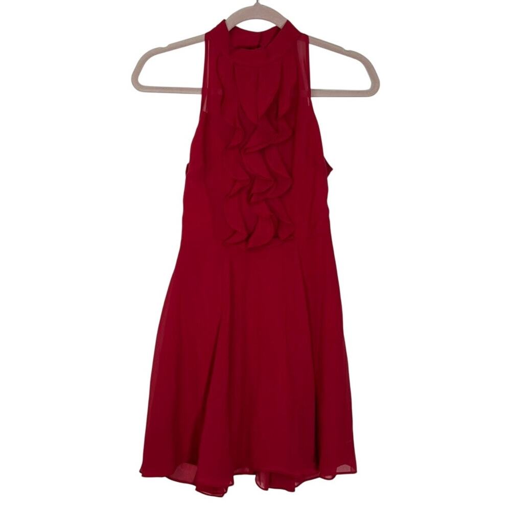 BCBGeneration Red Halter Semi Sheer Ruffle Flowy Short Sexy Event Dress Size 0